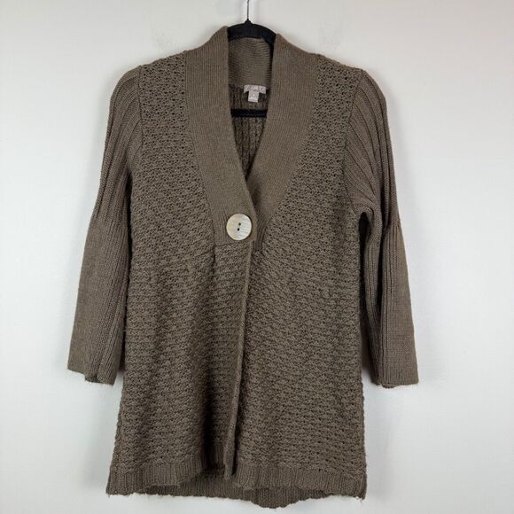 J.Jill Cardigan Womens Small Brown Chunky Knit V-Neck 3/4 Sleeve Sweater Classic - Picture 1 of 9